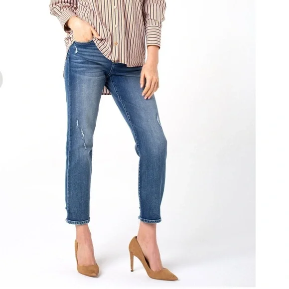 Liverpool The Crop Straight Jean Kennedy Wash Distressed Ankle Jeans Blue 10/30 - Picture 1 of 3